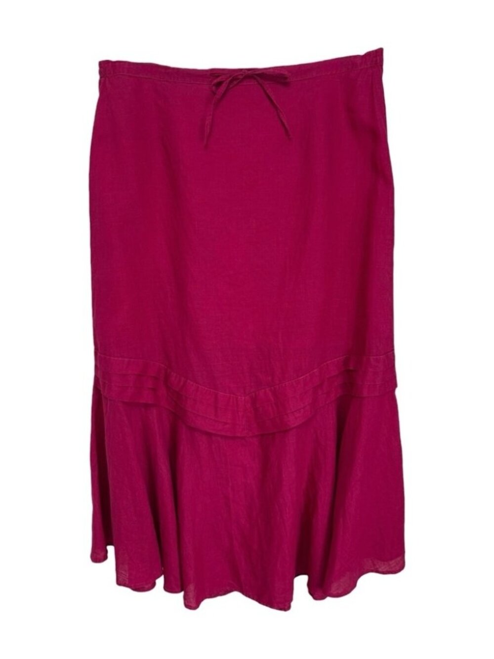 Linen Flared Tiered Maxi Skirt Size 16 18 XL XXL Pink Magenta Fuchsia
